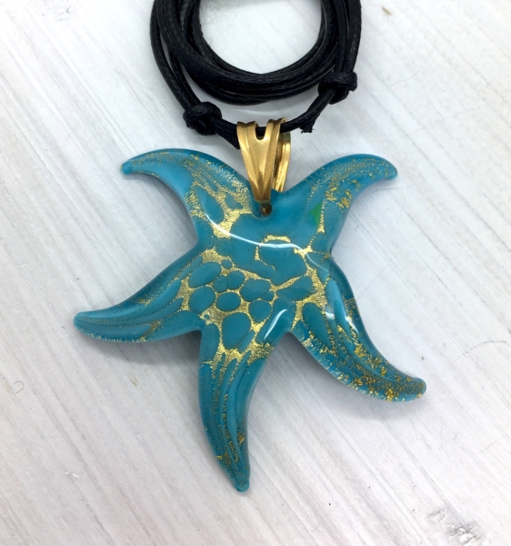 Ciondolo stella marina grande turchese e oro
