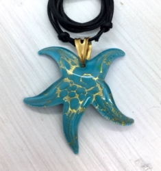 Ciondolo stella marina grande turchese e oro []