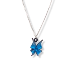 Collanina acciaio con farfalla in vetro blu  []