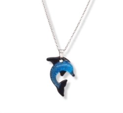 Collanina acciaio con delfino in vetro blu  []