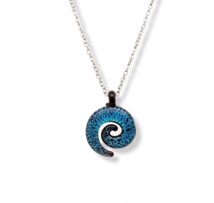 Collanina acciaio con spirale in vetro blu