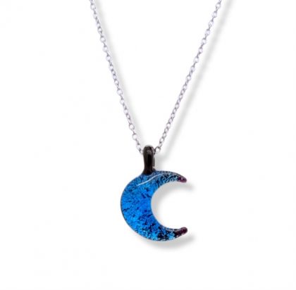 Collanina acciaio con luna in vetro blu